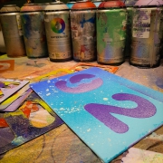 Luna Lotus stencil spray painting workshop Forest of Dean